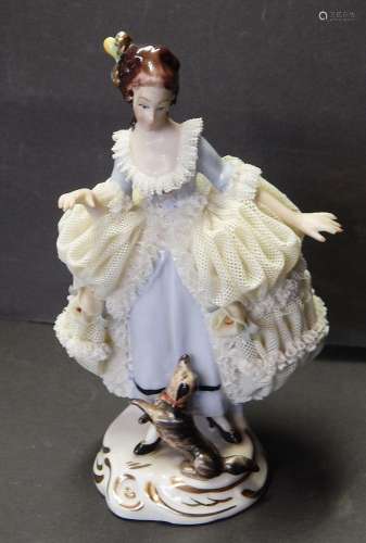 Figural porcelain "Gallant lady with jumping dog",...