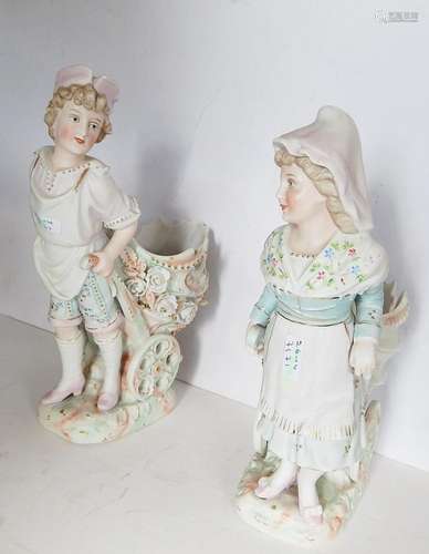 Pair of jardiniere "Children with wheelbarrows",Bi...