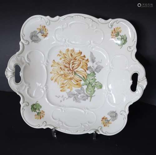 Large handle bowl with floral painting