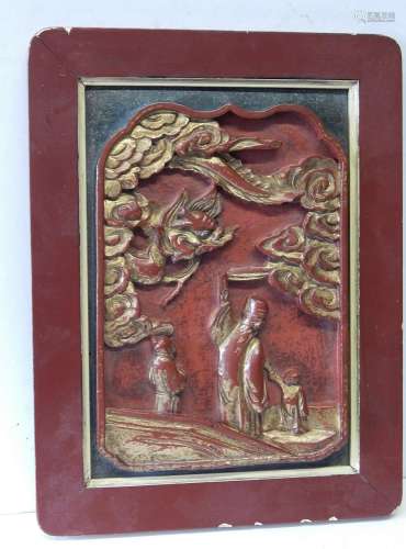 Lacquer wood panel with semi plastic carving
