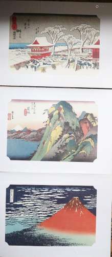 Mixed lot of 3 reprints of works by Ando Hiroshige (1797-185...