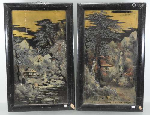 2 chinese wooden panels