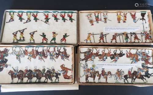 Mixed lot 4 small boxes with pewter figures with motives fro...