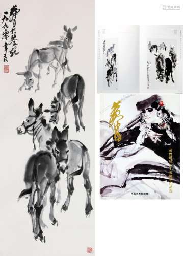 CHINESE SCROLL PAINTING OF DONKEY SIGNED BY HUANGZHOU WITH P...