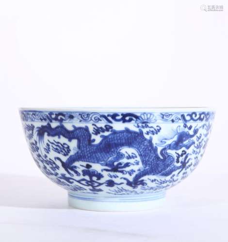 CHINESE PORCELAIN BLUE AND WHITE DRAGON BOWL