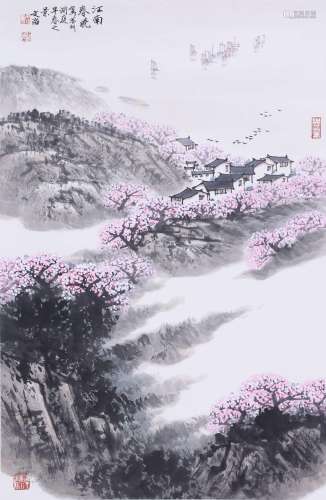 CHINESE SCROLL PAINTING OF LANDSCAPE SIGNED BY SONG WENZHI