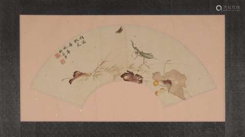 FAN PAINTING DEPICTING INSECTS BY MEI LAN FANG