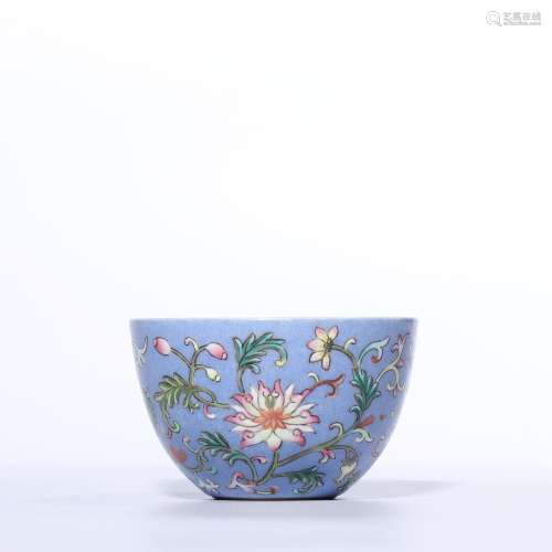 A BLUE-GROUND FAMILLE-ROSE CUP.MARK OF QIANLONG