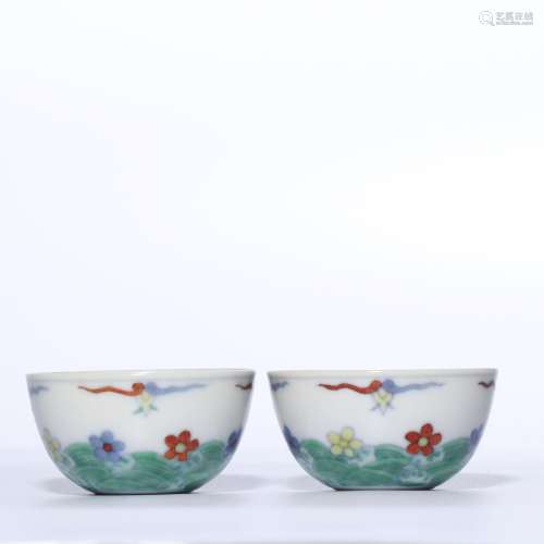 A PAIR OF DOUCAI CUPS.MARK OF CHENGHUA