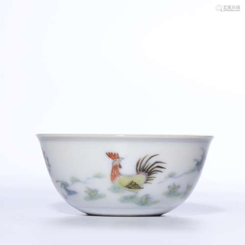 A DOUCAI 'CHICKEN' CUP.QING DYNASTY