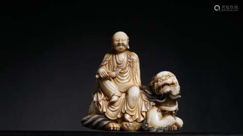 A CARVED SOAPSTONE LUOHAN.QING DYNASTY