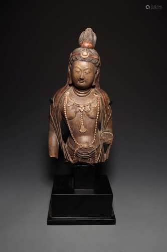 A CARVED STONE GUANYIN.TANG DYNASTY