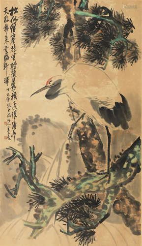 1867-1938 王震（款）  松鹤 设色纸本  立轴