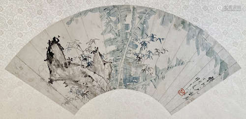 1764～1841 朱昂之  竹石芭蕉 设色纸本  扇面