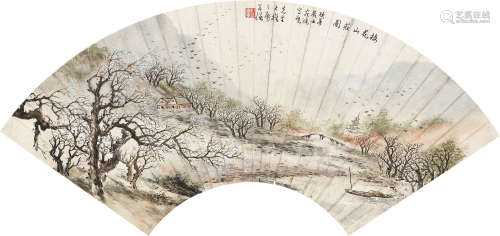 1906～1985 黄幻吾  梅花山庄图 设色纸本  扇片