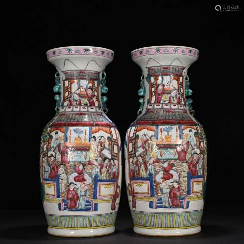 A pair of pastel character story pattern amphorae