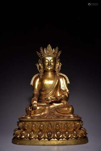 Gilt Bronze Guanyin Seated Statue Ornament