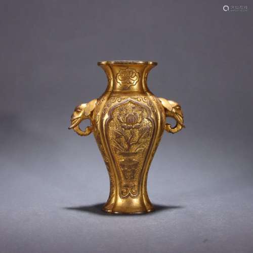 Gilt Bronze Bo Ancient Elephant Ear Vase
