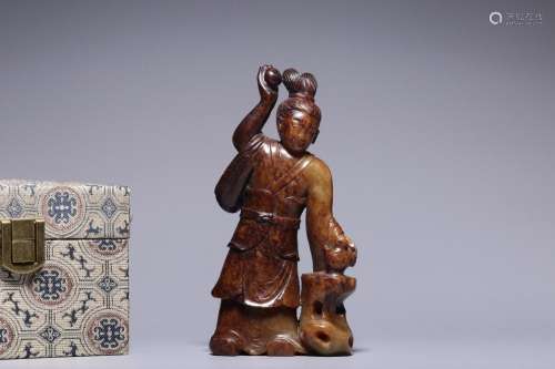 Hetian seed material belt Qin figure standing