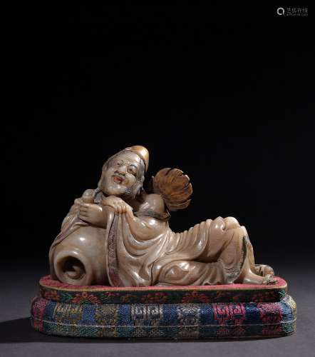 Shoushan hibiscus stone hand-carved Jigong drunk ornament