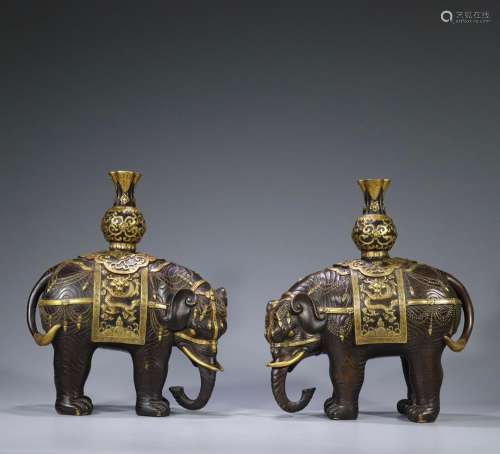 Gilt Bronze Taiping with Elephant and Qing Offering Ornament