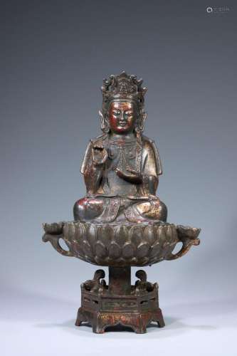 Gilt bronze lotus Guanyin ornament