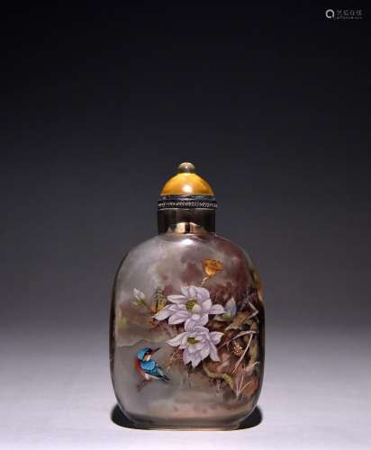 Crystal inner painted flower and bird pattern snuff bottle