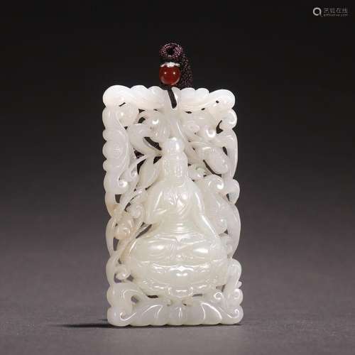 Hetian jade hollow Guanyin wear card