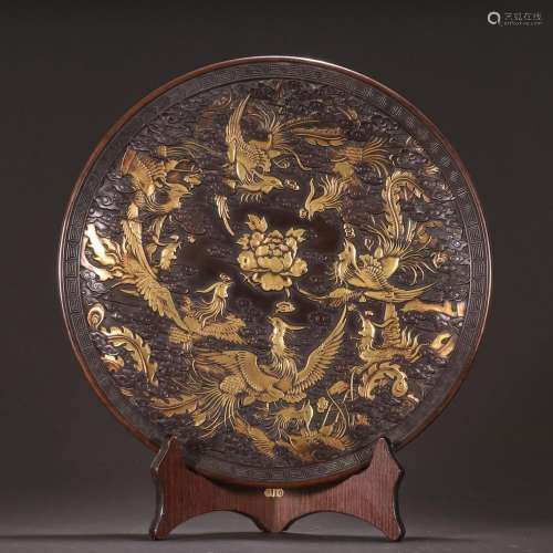 Bronze gilt phoenix opera peony plate