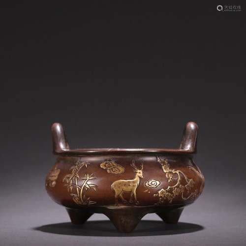 Bronze gilt pine, plum and bamboo incense burner