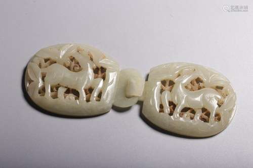 Hetian jade carved deer buckle