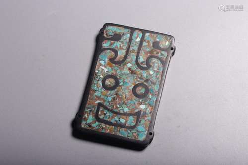 Inlaid turquoise human face plate