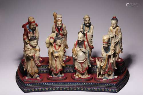 Shoushan Stone with Colored Eight Immortals Figures