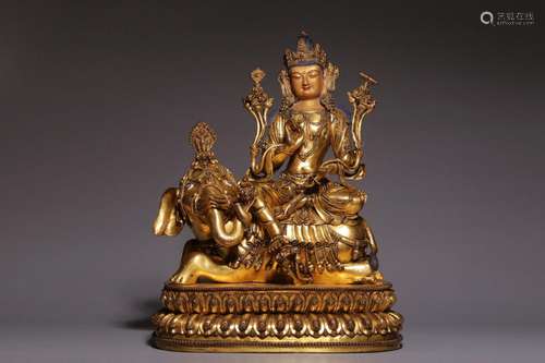 Gilt Bronze Seated Puxian Bodhisattva