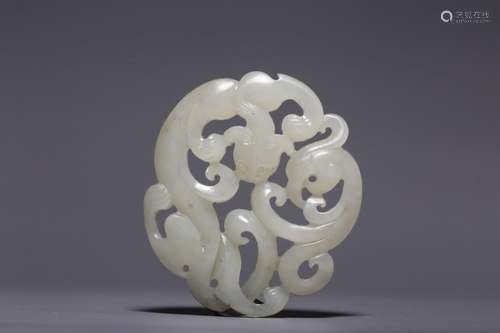 Hetian white jade carving dragon and phoenix auspicious pend...