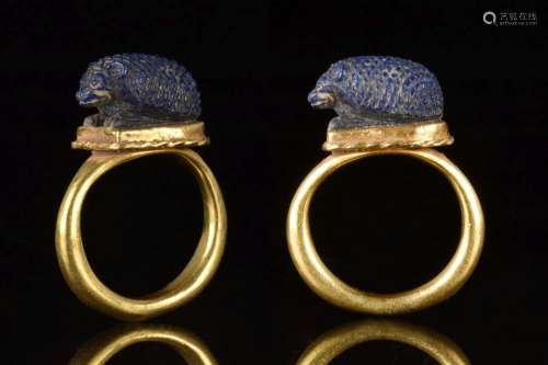 EGYPTIAN OR EASTERN LAPIS HEDGEHOD GOLD RING