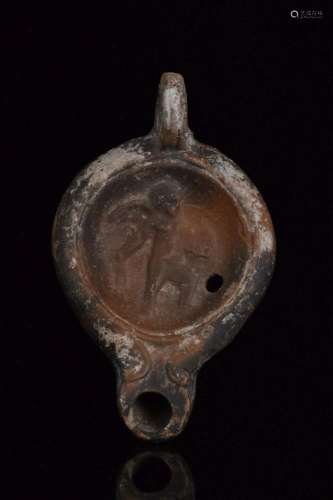 ROMAN TERRACOTTA OIL LAMP WITH WINGED CUPID