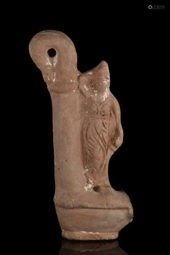 ROMAN TERRACOTTA OIL LAMP WITH A SWAN HEAD AND A GODDESS