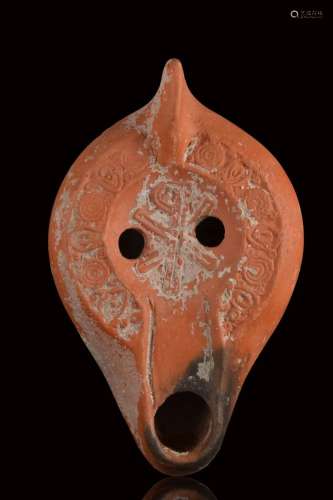 BYZANTINE TERRACOTTA OIL LAMP WITH CHRISTOGRAM