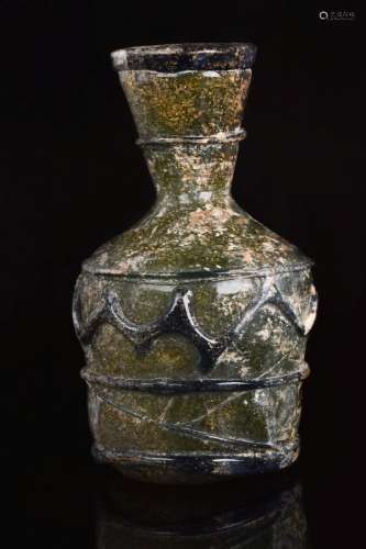 ROMAN GLASS FLASK WITH A TRAIL DECORATION