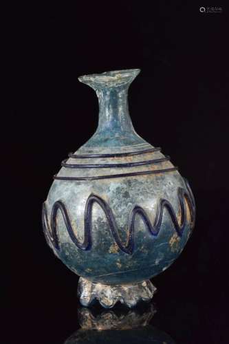 ANCIENT ROMAN GLASS FLASK WITH DECORATION