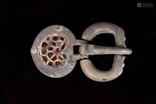 MEROVINGIAN SILVER AND GARNET BELT BUCKLE