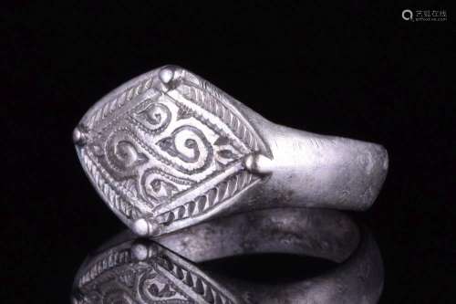 MEDIEVAL SILVER RING WITH SYMBOLS