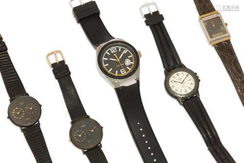 A five piece collection of metal watches