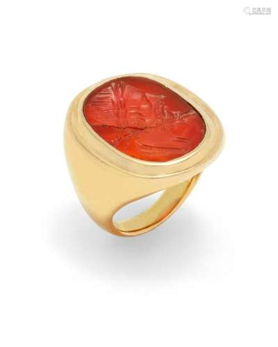 A carnelian and gold ring