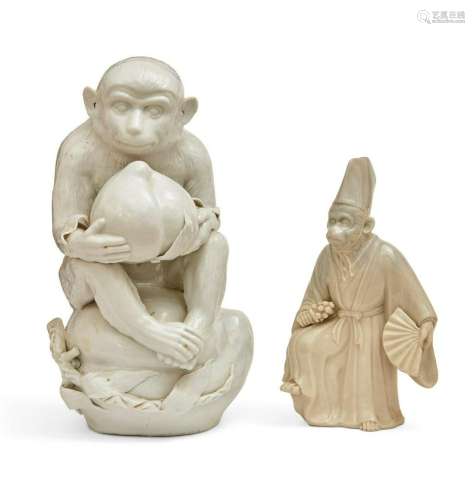 Two Asian porcelain models of monkeys