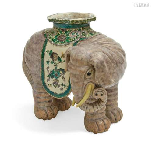 A Chinese Famille Verte porcelain elephant vase