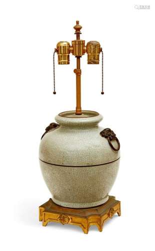 A Chinese crackle glazed porcelain jar lamp