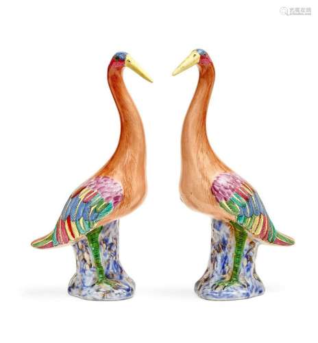 A pair of Chinese Famille Rose porcelain storks