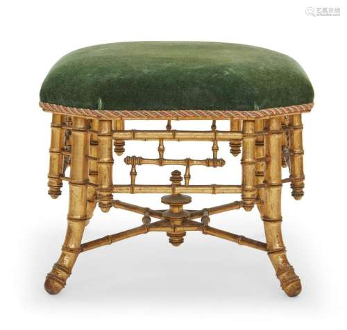 A French gilt faux bamboo tabouret
